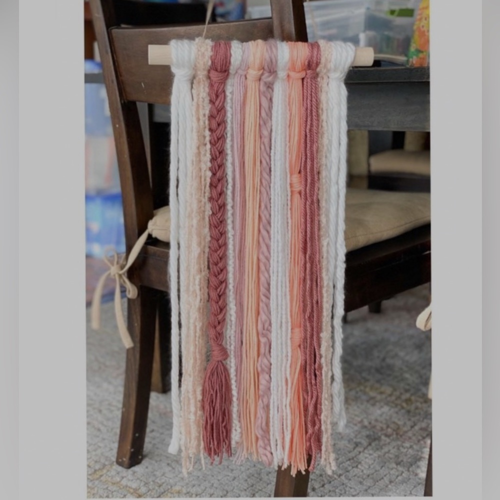 Handmade Wall Hanging Tapestry Etsy Artist White Pink Burgundy Colors Braided